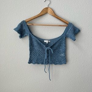 Crochet Knit Top or Swim Cover up in dusty blue